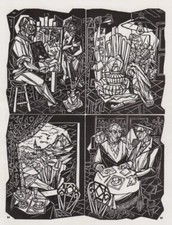 Remo Wolf - Vita del pittore - Xilografia firmata su legno 1954