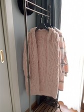 Maxi cardigan a treccine rosa chiaro pull pullover maglia maglione con cappuccio