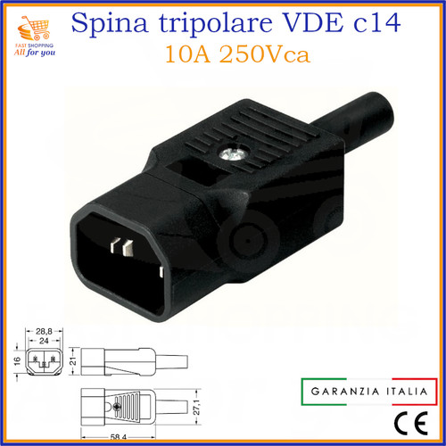 Spina connettore vde - , maschio