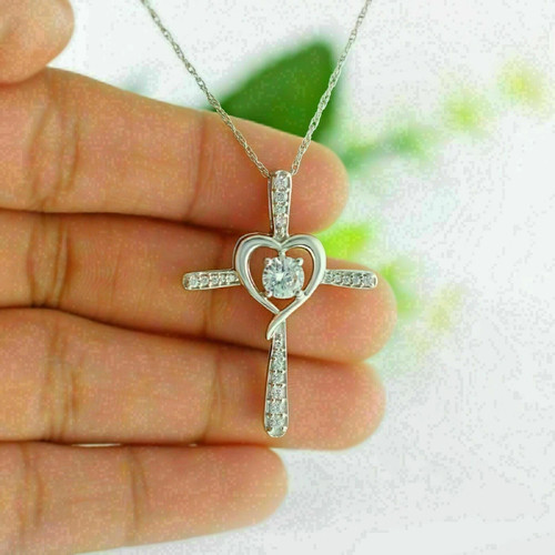 Ciondolo croce cuore - , diamante