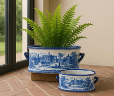 Set fioriere ceramica blu e - 2,