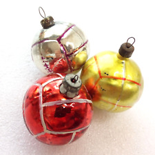 3 vecchie palline vintage ucraine in vetro di Natale abete ornamento decorazi...