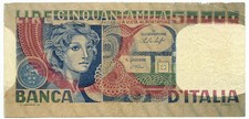 50000 LIRE FALSO D'EPOCA BANCA D'ITALIA VOLTO DONNA TRE DECRETI 12/06/1978 MB+