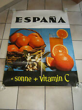 MANIFESTO,ANNI 70 ,SPAGNA,ESPANA,ARANCE AGRUMI,SPREMUTA,SOLE,VITAMINA C
