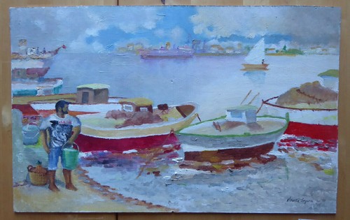 Vecchio dipinto olio tavola - vecchio, su