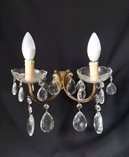 Applique da parete vintage antico dell'impero francese ottone cristallo 2 luci