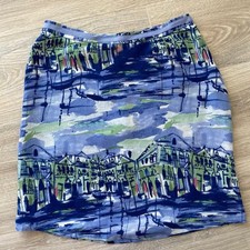 Gonna acquerello blu e verde scena città stampa arte Costiera Amalfitana Italia spiaggia 
