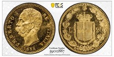 MONETA ORO MONDIALE: * Moneta oro 20 lire Italia 1882 - 0,1867 AGW PCGS MS64 *