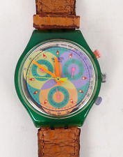 Crono Swatch Arcobaleno verde orologio vintage cinturino pelle anni'90+box-XXX
