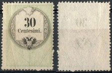 LOMBARDO VENETO 1854 MARCA DA BOLLO c. 30 CALCOGRAFICO NUOVO SENZA GOMMA SASS. 8