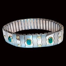 Bracciale Zoppini Vintage Italiano Oro 750/18k e Giada Cabochon su Acciaio Flex Uni