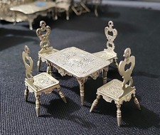 Antico set tavolo e sedie in miniatura tedesca argento sterling 800 casa delle bambole 5 pezzi