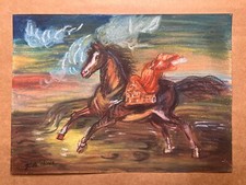 GIORGIO DE CHIRICO Disegno su carta (Fatto a mano) firmato e timbrato tecnica mista.