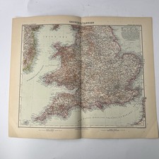Stampa antica 1908 Stielers Hand-Atlas mappa di Inghilterra e Galles originale