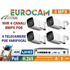 VIDEOSORVEGLIANZA NVR 10 CANALI 8MPX POE + 4 TELECAMERE IP POE VARIFOCAL 4X