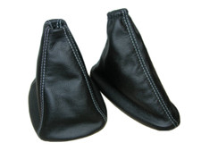 CUFFIA CAMBIO e FRENO PER FIAT GRANDE PUNTO  EVO vera PELLE NERA cuciture grigie