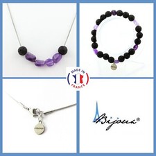 Parure Gioielli Braccialetto Collana Perle Ametista Del Brasile + Lava 8 Mm. UK