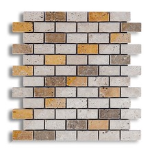 PIASTRELLE MOSAICO su rete | pietra TRAVERTINO mix color 2,3x4,8 cm