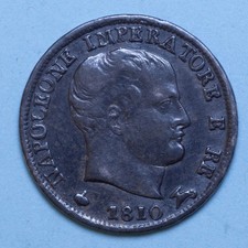 NAPOLEONE RE D'ITALIA 5 SOLDI 1810 MILANO qSPL ARGENTO SILVER COIN NUMISMATICA