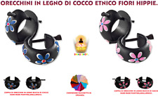 Orecchini legno di cocco fiori Hawaii etnico rasta hippie cerchi piercing creole