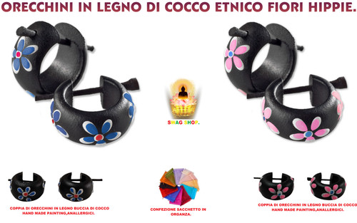 Orecchini legno cocco fiori - orecchini,