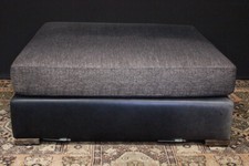 Bel Pouf / Puff / Pouff / tessuto grigio e pelle nera / black leather / gray 