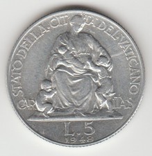 PIO XII VATICANO 5 LIRE 1948