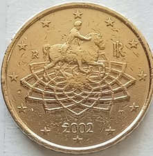 2002 Italy 50 Cent Euro Coin, Rare Collectors Coin