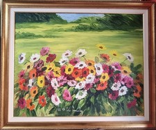 Fely Eula Tronville  ( Savona 1921 - Cuneo)  Giardino fiorito. Dipinto di fiori 