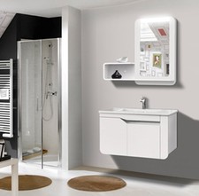 MOBILE BAGNO ARREDO BAGNO COMPLETO PENSILE 80CM BIANCO LAVABO SPECCHIO RUBINETTO