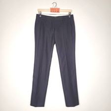 Pantalone Prada UK 12 40 nero dritto 100% lana vergine tasche testurizzate logo