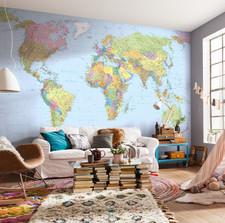 Carta da parati blu gigante mappa politica del mondo 368x248cm ufficio camera da letto