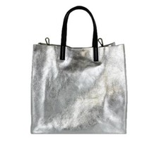 Borsa Shopping a Mano in Pelle Metallizzata Made in Italy
