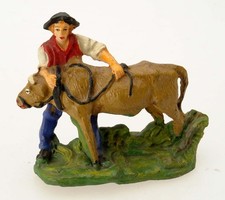 STATUINA PRESEPE IN PASTA AP ROVELLO ? CHIALU CONFALONIERI ? CONTADINO CON MUCCA