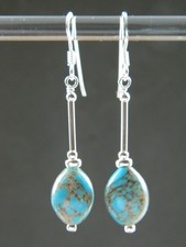 Orecchini vintage vetro di Murano, uovo d'anatra perle marmorizzate blu e argento sterling 925