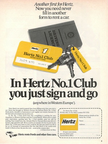 Hertz auto noleggio - hertz, 1974