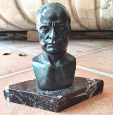 Statua Busto Mussolini con con base in marmo, patina Originale dell'epoca
