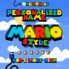 Lampada Nome Scritta USB C LED Personalizzata Lightbox Mario Super Nintendo 3D