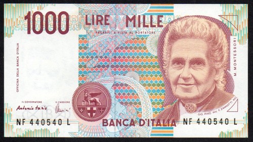 Banconota 1000 lire montessori - banconota,