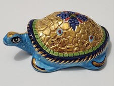 Statuina Tartaruga Ceramica Italiana Amalfi Dipinto a Mano in Oro Zecchino Vintage 