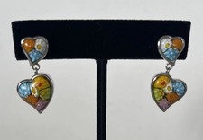 Orecchini Alan K. Argento Sterling e Multicolore Murano Millefiori Arte Vetro Cuore