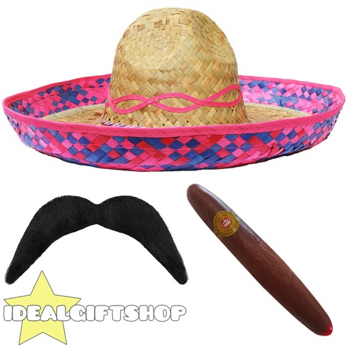 Pink straw sombrero - pink,