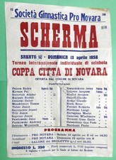 Manifesto Società Ginnastica Pro Novara - Scherma - Torneo di Sciabola - 1958