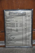 Vecchia insegna pubblicitaria/imoglas anni 40, listino prezzi panetteria, pane, semmel