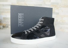 Sneakers alte Hogan Rebel EU 38 scarpe con lacci nere nuove prezzo consigliato 390 €