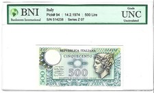 ITALY 500 LIRE 1974 P 94 UNC