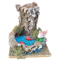 casa presepe ambientazione lago con animali pesci oca accessori presepe sughero