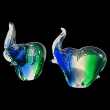 Coppia Elefanti in vetro sommerso Murano Policroma Vintage