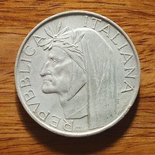 MONETA 500 LIRE argento 1965 7Centenario Dante Repubblica Ita 11 g 29 mm buona