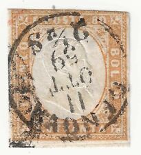 1858 Antichi Stati Sardegna - 80 c. bistro arancio scuro Sassone 17a usato